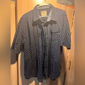 Hudson and Borrow Navy Blue patterned Button Down Short Sleeve Shirt 2XL